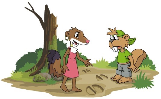 Berti und Hanne finden Tierspuren am Waldboden